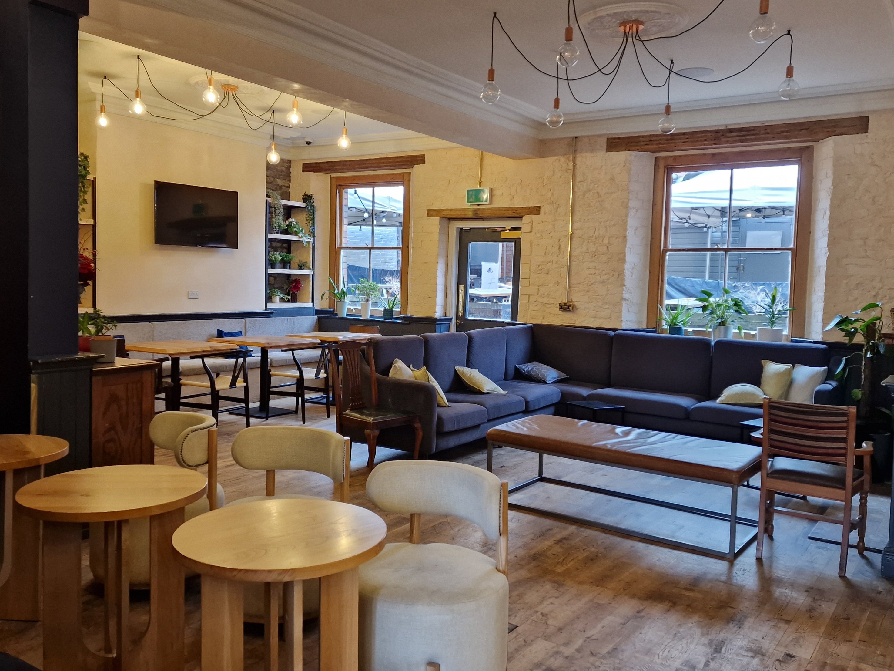 Downstairs Event Space - Blue Corner Sofa&nbsp;
