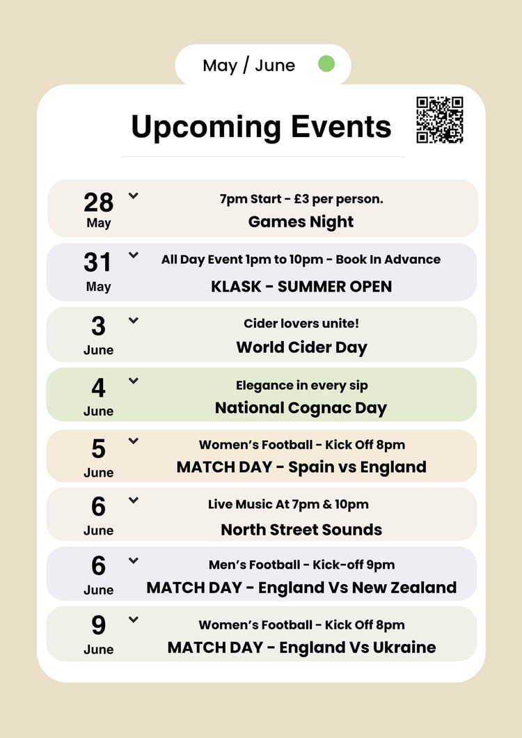 Upcoming Events Poster 28.05 to 14.06