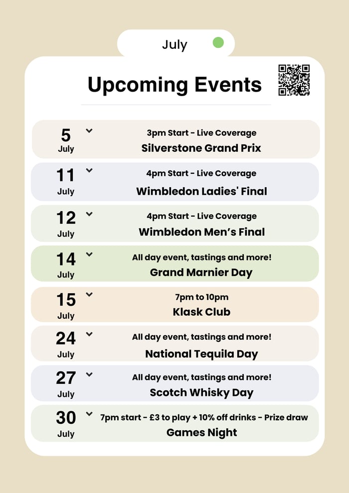 Upcoming Events Poster July